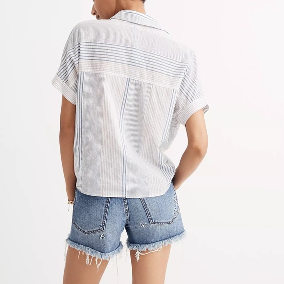 Madewell Short-Sleeve Tie-Front Shirt in Rawley Stripe - Picture 3 of 7